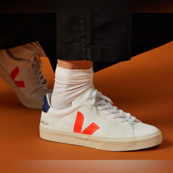 Veja Shoes - Veja EXCELLENT Campo White Fluo leather sneaker navy/orange best seller  -6
